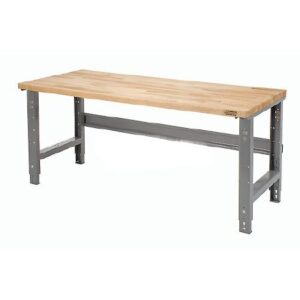 Work Bench 30 X 60 X 29 to 37 Inch Steel / Maple Butcher Block Square Edge Top