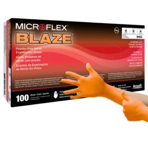 Exam Glove MICROFLEX Blaze Medium NonSterile Nitrile Standard Cuff Length Textured Fingertips Orange Not Rated