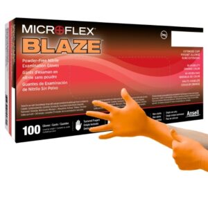 Exam Glove MICROFLEX Blaze 2X-Large NonSterile Nitrile Standard Cuff Length Textured Fingertips Orange Not Rated