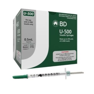 Standard Insulin Syringe with Needle Ultra-Fine 0.5 mL 15/64 Inch 31 Gauge NonSafety Regular Wall