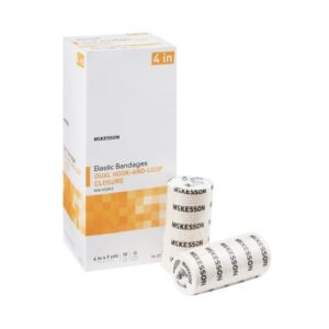 Elastic Bandage McKesson 4 Inch X 5 Yard Double Hook and Loop Closure Tan NonSterile Standard Compression