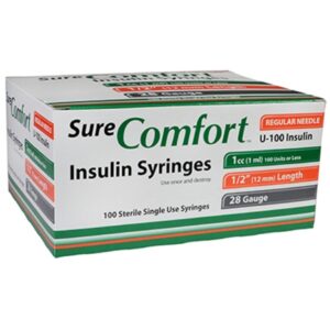 Standard Insulin Syringe with Needle Surecomfort 1 mL 1/2 Inch 28 Gauge NonSafety Regular Wall