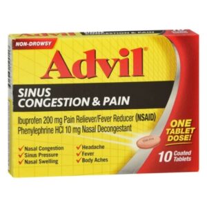 Pain Relief Advil Sinus Congestion & Pain 200 mg Strength Ibuprofen Tablet 10 per Box