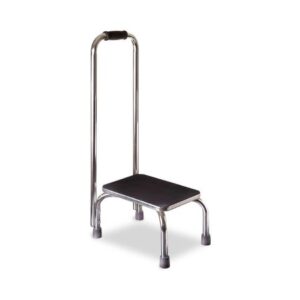 Step Stool with Handrail Mabis DMI 1 Step Chrome Plated Steel Frame 9-1/2 Inch Step Height