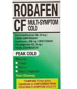 Cold and Cough Relief Robafen CF 10 mg – 100 mg – 5 mg / 5 mL Strength Liquid 4 oz.