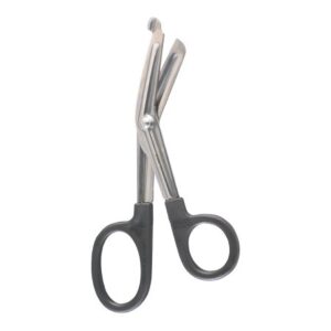 Bandage and Utility Scissors McKesson Argent Black 6-1/2 Inch Length Surgical Grade Stainless Steel / Plastic NonSterile Finger Ring Handle Angled Blunt Tip / Blunt Tip