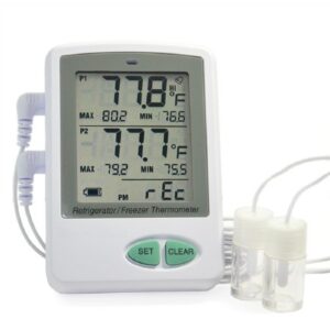 Refrigerator / Freezer Vaccine Data Logger with Alarm Fahrenheit / Celsius -58 degree to +158 degreeF (-50 degree to +70 degreeC) External Probe 2 Bottle Probes Battery Operated
