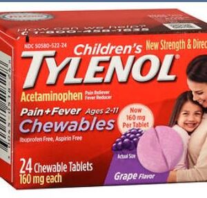 Children’s Pain Relief Children’s Tylenol 160 mg Strength Acetaminophen Chewable Tablet 24 per Box
