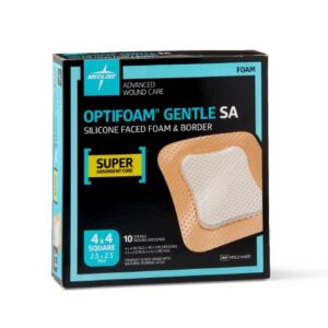 Foam Dressing Optifoam Gentle SA 4 X 4 Inch With Border Waterproof Backing Silicone Face and Border Square Sterile