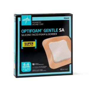 Foam Dressing Optifoam Gentle SA 6 X 6 Inch With Border Waterproof Backing Silicone Face and Border Square Sterile