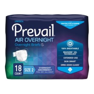 Unisex Adult Incontinence Brief Prevail Air Overnight Size 2 / Large Disposable Heavy Absorbency