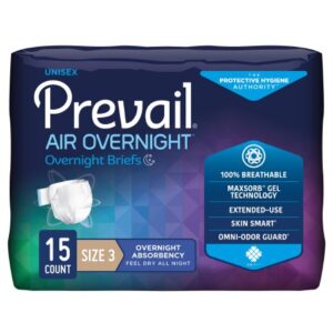 Unisex Adult Incontinence Brief Prevail Air Overnight Size 3 / X-Large Disposable Heavy Absorbency