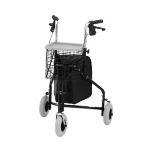 3 Wheel Rollator Traveler Black Adjustable Height / Folding Aluminum Frame