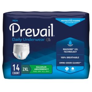 Male Adult Absorbent Underwear Prevail Daily Underwear Pull On with Tear Away Seams 2X-Large Disposable Heavy Absorbency