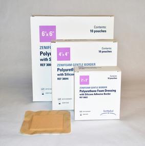 Foam Dressing Zenifoam Gentle Border 2 X 2 Inch With Border Waterproof Backing Silicone Face and Border Square Sterile