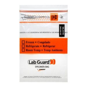 Specimen Transport Bag with Document Pouch Lab Guard TearZone 6 X 9 Inch Zip Closure Biohazard Symbol / Storage Instructions NonSterile