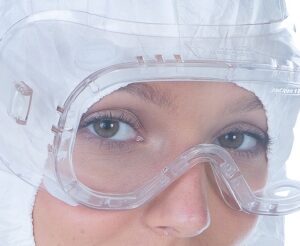 Protective Goggles BioClean Clearview Anti-fog / Anti-scratch Coating Clear Tint Polycarbonate Lens Clear Frame Silicone Band One Size Fits Most