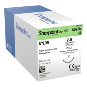 Nonabsorbable Suture with Needle Surgical Specialties Nylon PS-2 3/8 Circle Precision Reverse Cutting Needle Size 2-0 Monofilament
