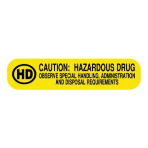 Pre-Printed Label UAL Caution Label Yellow Paper Caution: Hazardous Drug Black Biohazard 3/8 X 1-5/8 Inch
