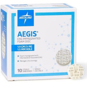 Antimicrobial Protective Disc Aegis CHG (Chlorhexidine Glutonate) 3/4 Inch Disc / 1.5 mm Hole Diameter Sterile