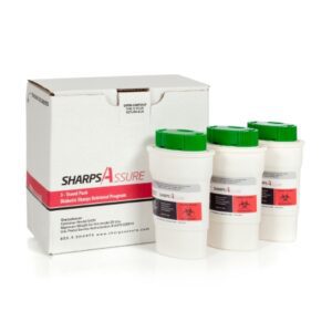 Mailback Sharps Container Sharps Assure White Base 3 L X 1-3/4 W X 5 H Inch Vertical Entry 120 to 160 Syringe Needles