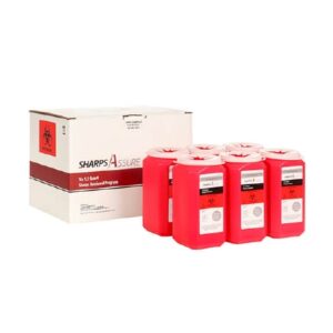 Mailback Sharps Container Sharps Assure Red Base 3-3/4 L X 3-3/4 W X 7 H Inch Vertical Entry 0.375 Gallon