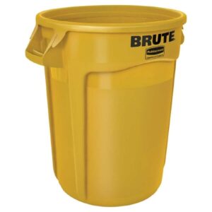 Trash Can Rubbermaid Brute 128 Quart / 32 gal. Yellow Plastic Round