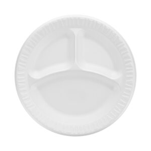 Compartment Plate Dart Quiet Classic White Single Use Laminated Foam 9 Inch Diameter