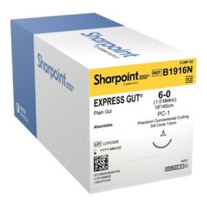 Absorbable Suture with Needle Surgical Specialties Plain Gut PC-1 3/8 Circle Precision Conventional Cutting Needle Size 6-0