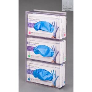 Glove Box Holder Wall Mounted 3-Box Capacity Clear 10-1/2 W X 3-1/4 D X 15 H Inch PETG Plastic