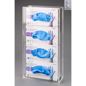 Glove Box Holder Wall Mounted 4-Box Capacity Clear 10-1/4 W X 3-3/4 D X 20 H Inch Acrylic