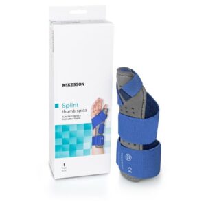 Wrist Brace with Thumb Spica McKesson Preformed Right Hand Blue / Gray Large / X-Large