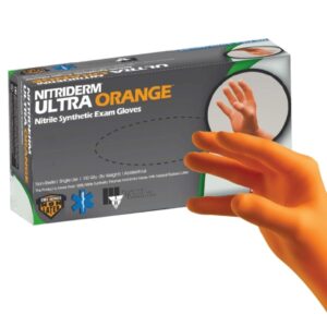 Exam Glove NitriDerm Ultra Orange 2X-Large NonSterile Nitrile Standard Cuff Length Fully Textured Orange Chemo Tested / Fentanyl Tested
