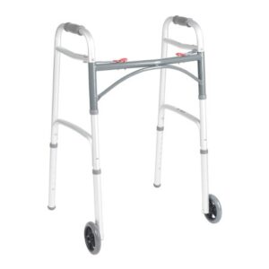 Dual Release Folding Walker with Wheels Adjustable Height drive Deluxe Aluminum Frame 350 lbs. Weight Capacity 25 to 32-1/4 Inch Height