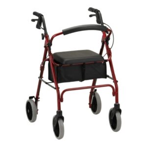4 Wheel Rollator Zoom 24 Red Adjustable Height / Folding Aluminum Frame