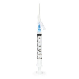 Safety Hypodermic Syringe with Needle McKesson Prevent SG 3 mL 1 Inch 23 Gauge Sliding Safety Needle Thin Wall