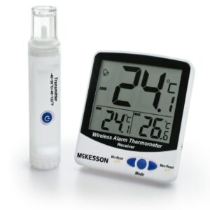 Digital Refrigerator / Freezer Thermometer with Alarm McKesson Fahrenheit / Celsius -58 degree to +158 degreeF (-50 degree to +70 degreeC) External Bottle Sensor, -40 degree to +122 degreeF (-40 degree to +50 degreeC) Wireless Bottle Sensor Internal Sensor / 2 Bottle Probes Flip-out Stand / Wall Mount Battery Operated