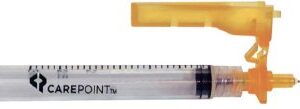 Safety Hypodermic Syringe with Needle Carepoint Safety 3 mL 1 Inch 25 Gauge Hinged Safety Needle Regular Wall