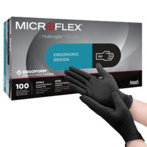 Exam Glove MICROFLEX MidKnight Touch 93-732 Large NonSterile Nitrile Standard Cuff Length Textured Fingertips Black Not Rated