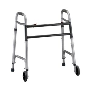 Bariatric Dual Release Folding Walker with Wheels Adjustable Height Nova Aluminum Frame 500 lbs. Weight Capacity 30-3/4 to 39-1/2 Inch Height