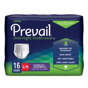 Unisex Adult Absorbent Underwear Prevail Overnight Pull On with Tear Away Seams Small / Medium Disposable Heavy Absorbency