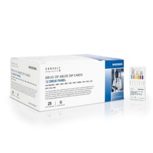 Drugs of Abuse Test Kit McKesson Consult AMP, BAR, BZO, COC, mAMP/MET, MDMA, MOP, MTD, OXY, PCP, TCA, THC 25 Tests CLIA Waived