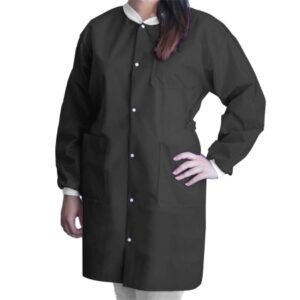 Lab Coat FitMe Black Medium Knee Length 3-Layer SMS Disposable