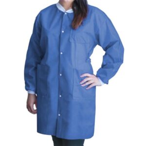 Lab Coat FitMe Medical Blue Large Knee Length 3-Layer SMS Disposable