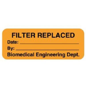 Pre-Printed Label UAL Laboratory Use Orange Paper Filter Replaced Date_By_Biomedical Engineering Dept. Black Biomedical Engineering Equipment Labels 7/8 X 2 Inch