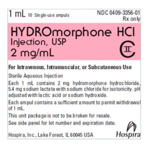 Hydromorphone HCl 2 mg / mL Injection 1 mL