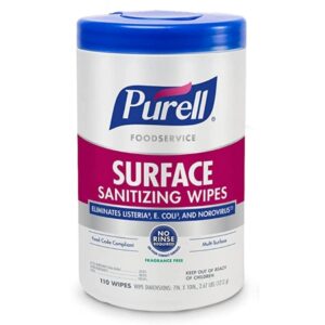 Surface Disinfectant / Sanitizer Purell Food Service Manual Pull Wipe 110 Count Canister Unscented NonSterile