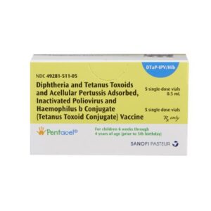 Pentacel Diphtheria and Tetanus Toxoids and Acellular Pertussis Adsorbed / Inactivated Poliovirus / Haemophilus b Conjugate (Tetanus Toxoid Conjugate) Vaccine, Preservative Free 15 Lf – 5 Lf – 20 mcg – 62 DU – 10 mcg / 0.5 mL Injection 0.5 mL