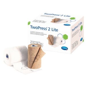 2 Layer Compression Bandage System with Visible Indicators TwoPress 2 Lite 4 Inch X 7.1 Yard / 4 Inch X 8.9 Yard Self-Adherent Closure Tan / White NonSterile Standard Compression