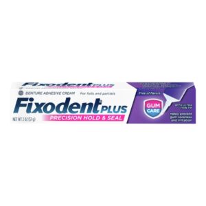 Denture Adhesive  Fixodent Plus Gum Care Precsion Hold and Seal Cream 2 oz.